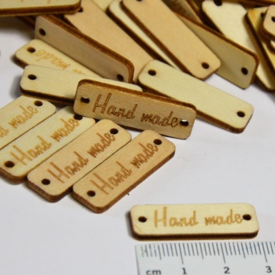 Knopfetikette | handmade rechteckig | Holz natur
